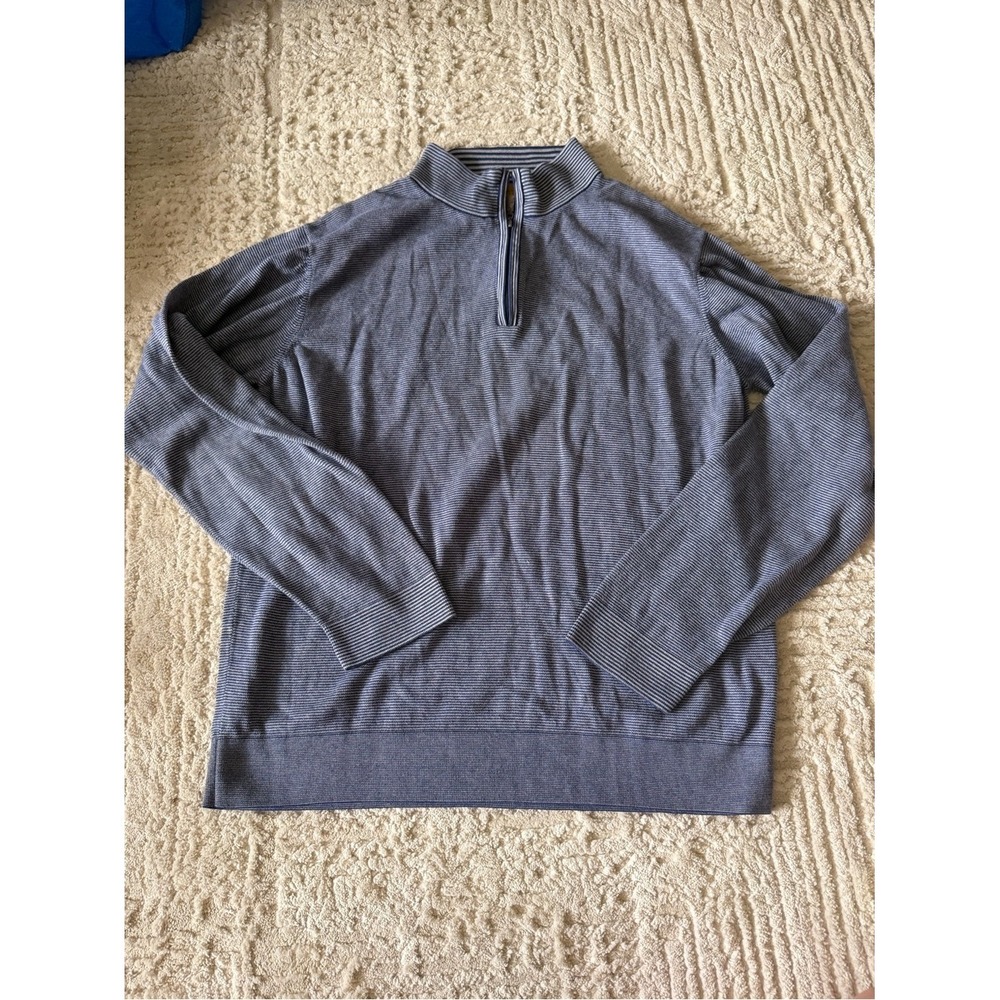 Robert Talbott Carmel Men's Blue Striped Quarter-Zip Sweater